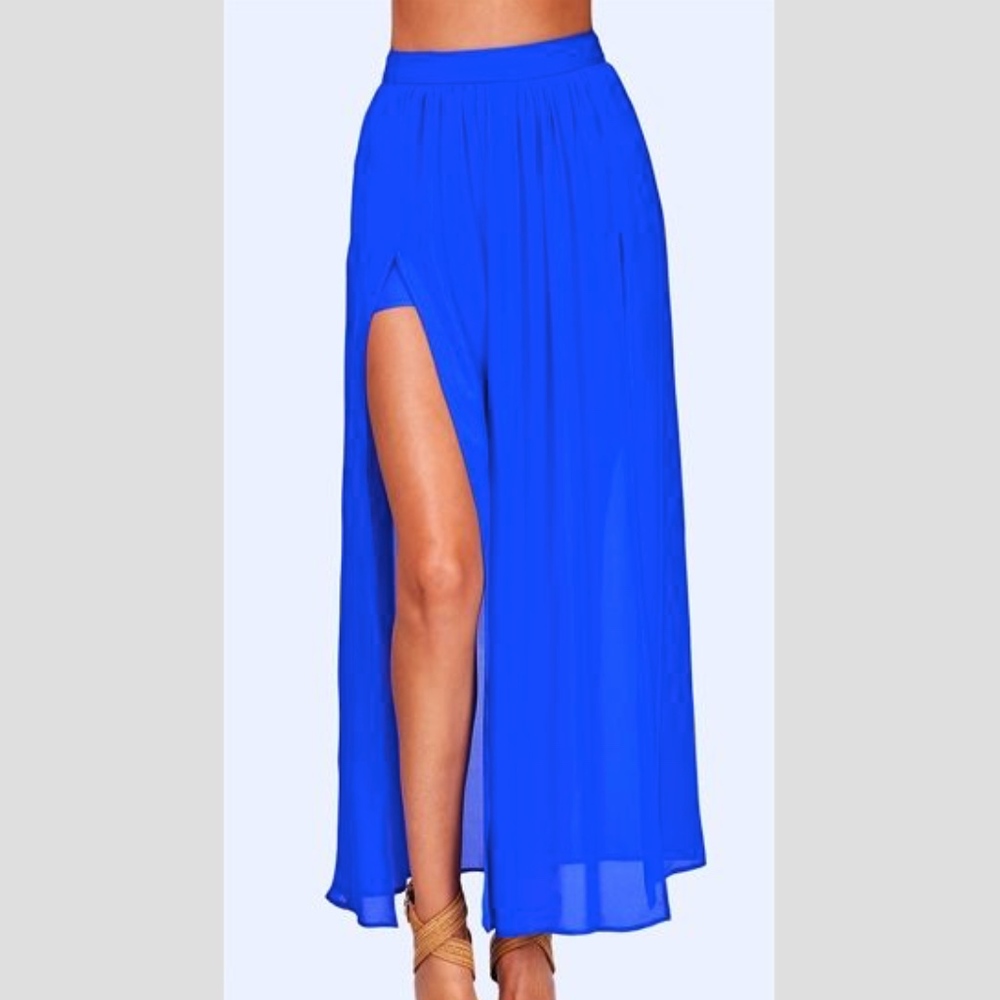 Jennifer Hope Blue Maxi Skirt with Two Leg Slits